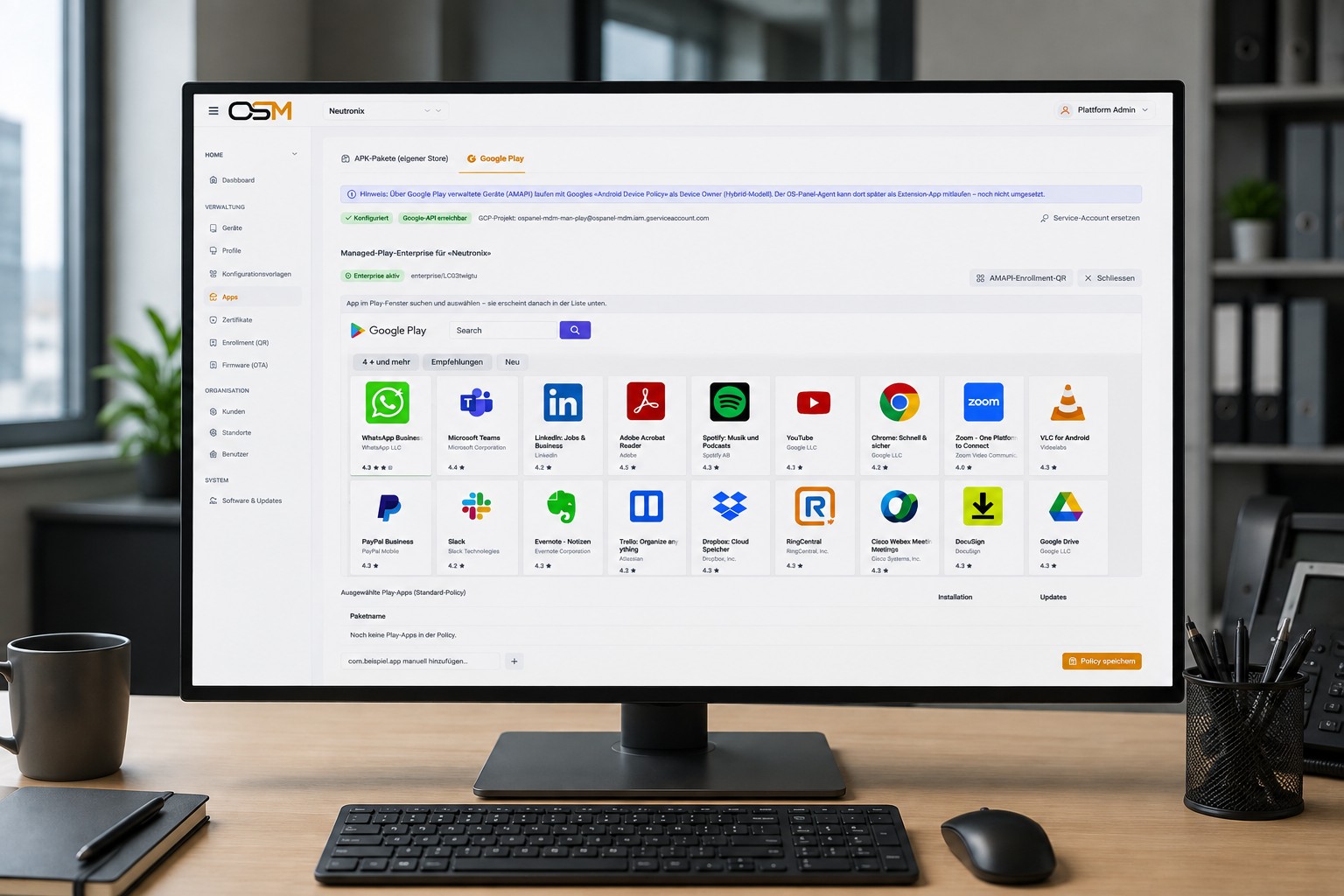 Managed Google Play in der OS MDM Konsole